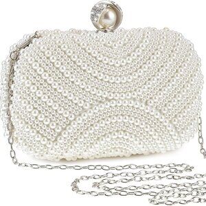Pearl Clutch Purse Women Evening Bag Beaded Handbag Artificial Pearl Bride Purse